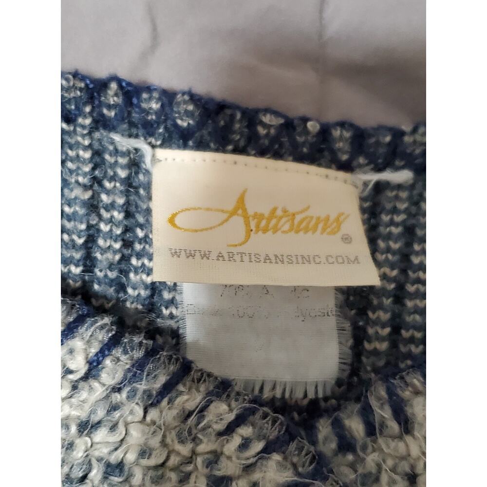 Artisans Knit Cardigan Sweater Women Large Blue Gray Folk Art Button Front - Picture 7 of 13